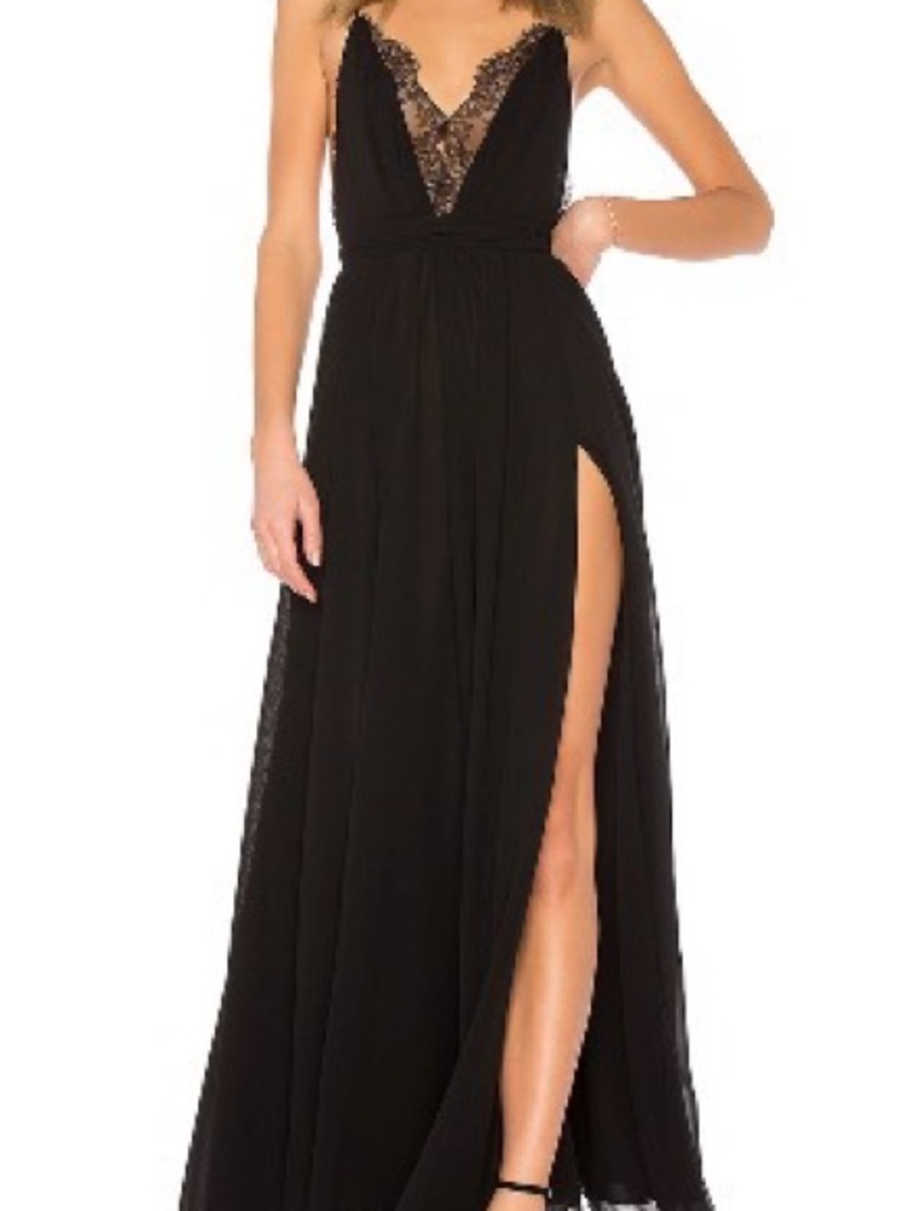EUC NWOT Revolve Michael Costello Justine Black Lace-Trim Evening Gown
